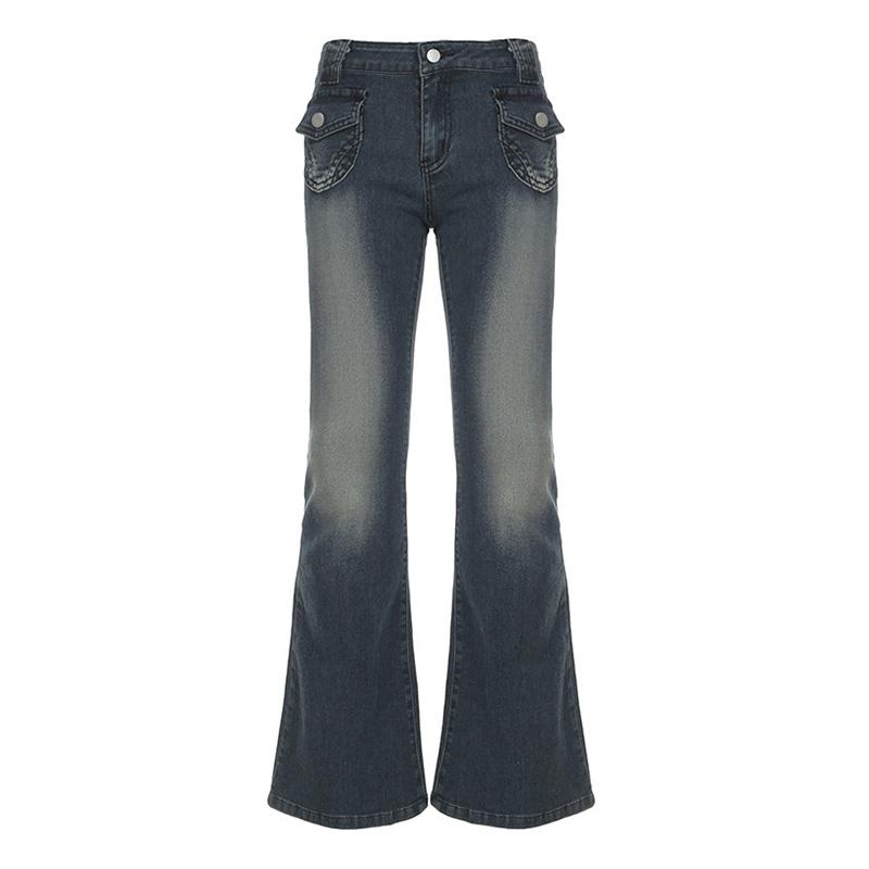 Винтажные расклешенные джинсы Y2k, повседневные джинсы на пуговицах со средней талией, брюки из денима в стиле Харадзюку 2000-х годов, базовые эстетические хлопковые брюки 2025 года, весна-осень