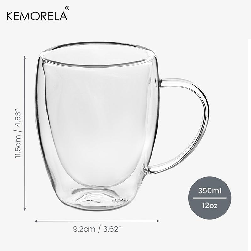 2/4/6PCS 350ML Double Wall Glass Coffee Mug With Handle Transparent Glass Cappuccino Cup Coffee Milk Tea Juice Tea Cup