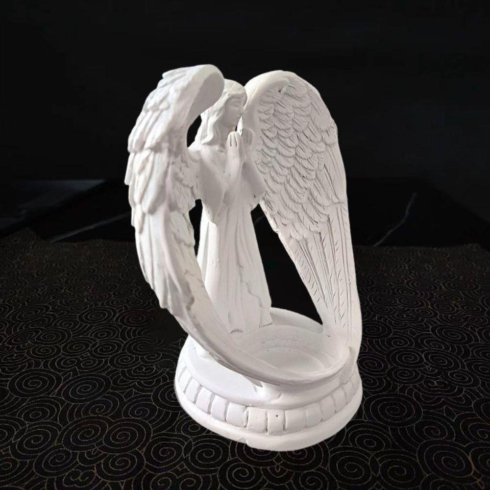White Resin Carved Figure Candle Holder Decor Outdoor Courtyard Corner Accent Decor