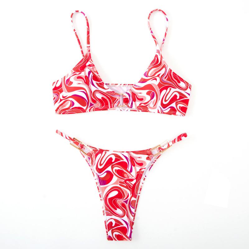 New, split women's small pit strip fabric solid color swimsuit summer sexy women's bikini