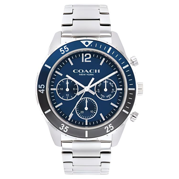 COACH watch quartz movement stainless steel strap 44mm blue dial men's watch waterproof 30 meters fashion style CO350 SS MEN