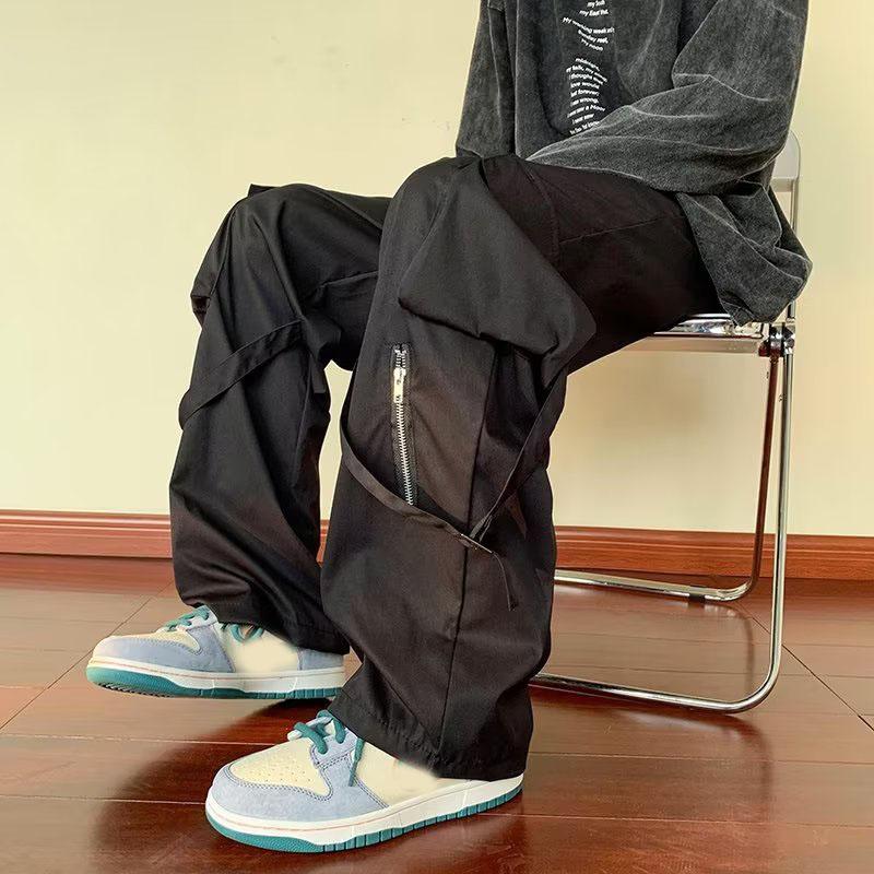 Spring Autumn Green Cargo Pants Men Oversize Zipper Work Pants for Men Cargo Trousers Male Streetwear Hip Hop Pocket Loose Casual Workwear