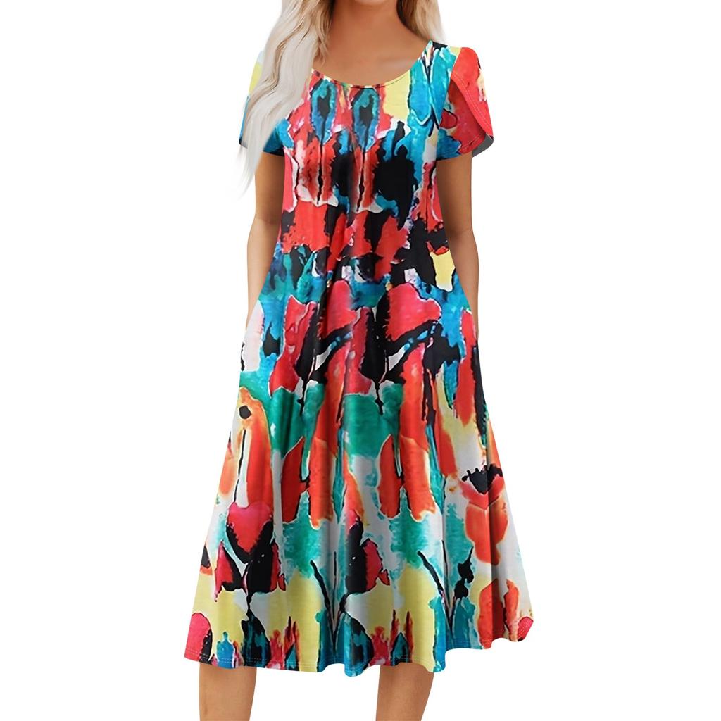 Женское повседневное модное платье миди с круглым вырезом и коротким рукавом, модное свадебное платье для гостей