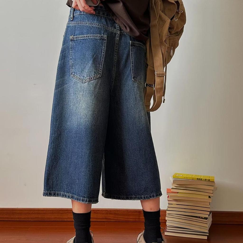 Унисекс американские джинсовые шорты - повседневная летняя одежда, свободный крой, уличный стиль, укороченные широкие брюки