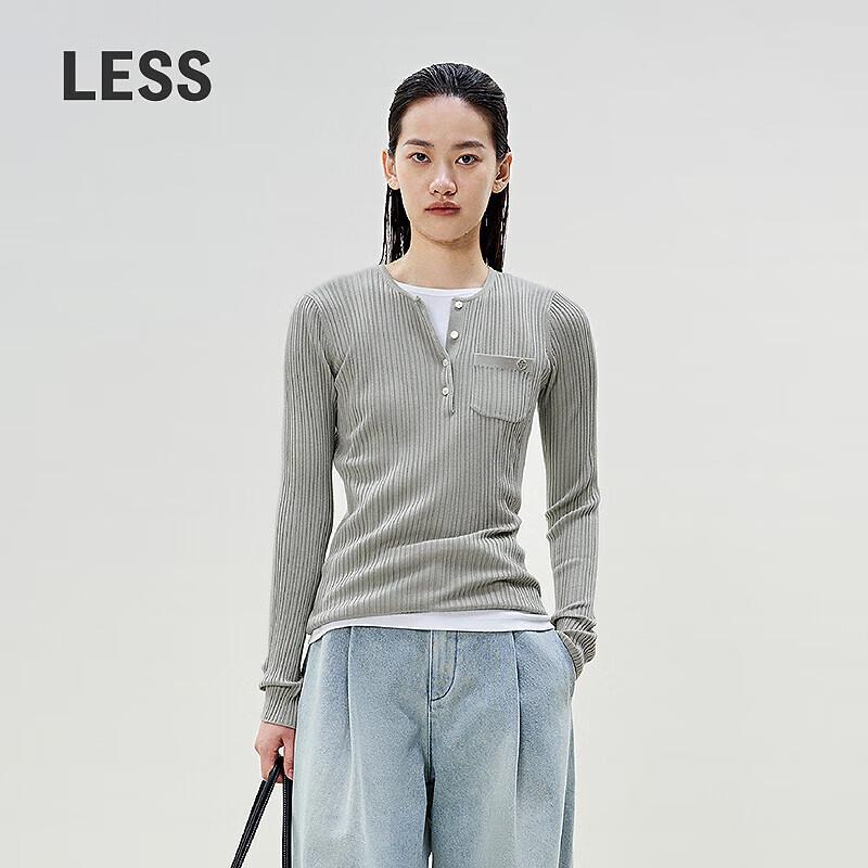 LESS 2025 Spring Slim Fit 100% Wool Round Neck Pullover Sweater