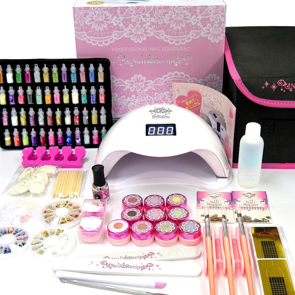 NailRecipe Gel Nail Starter Kit with Complete Tools, 10 Colors, 48W LED Light, Set B (Bright Color)