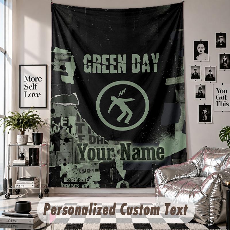 Wall Hanging Tapestry With Custom Name & Text, Green Day Decorative Tapestry For Bedroom
