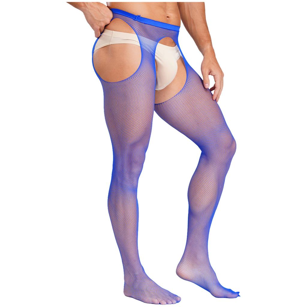 Mens Mid Waist Hollow Out Cutout Opening Crotch Tights Stockings Leggings Elastic Waistband Pantyhose