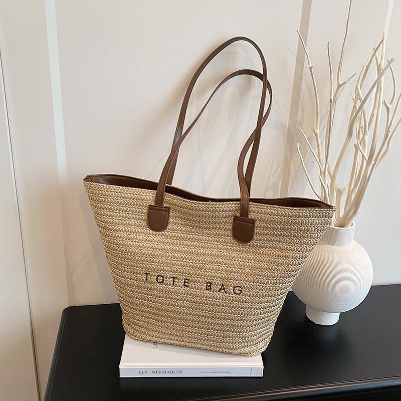 Соломенная сумка большой вместимости новая популярная пляжная сумка через плечо для отпуска плетеная пляжная сумка-тоут