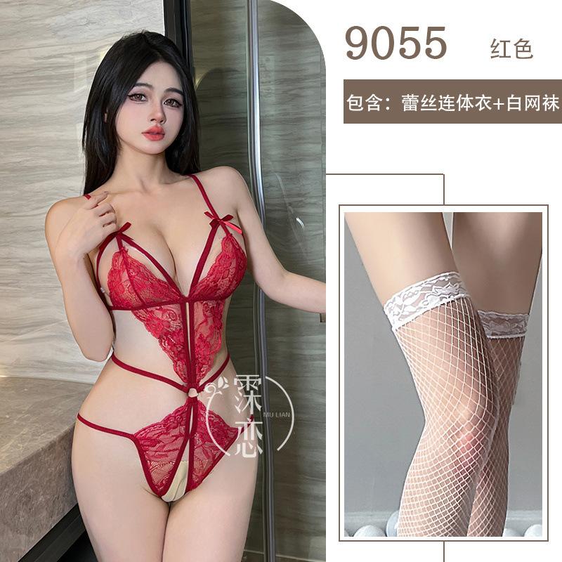 Sexy Lingerie Lace Hot Three-point Sexy One-piece Lingerie Temptation Hollow Open Gear Free Uniform