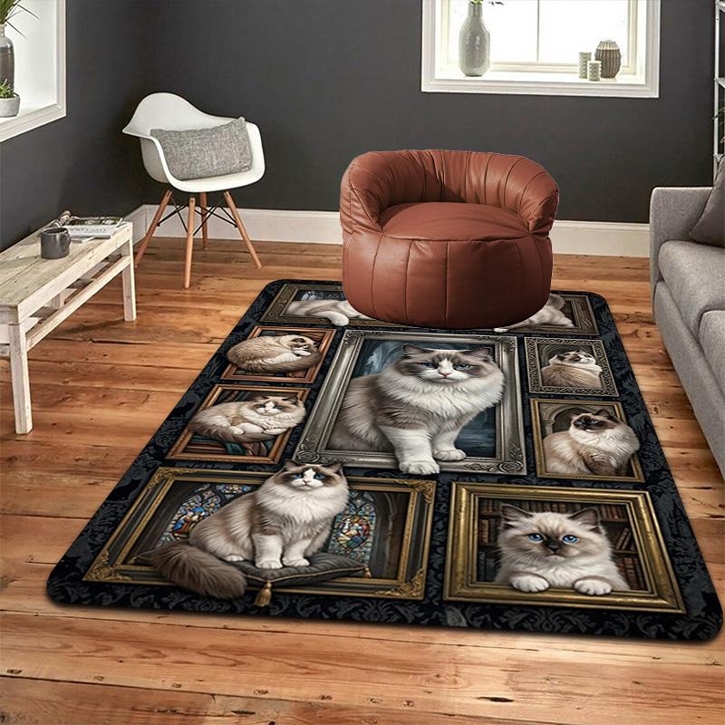 Cats Frames Pattern Rug Floor Mat for Living Room or Bedroom Soft and Comfortable Carpet a Gift for Birthday and Holiday.