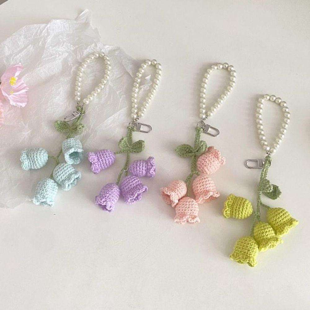 Шерстяной плетеный автомобильный брелок с имитацией жемчуга, жемчужный рюкзак, брелок для ключей для женщин