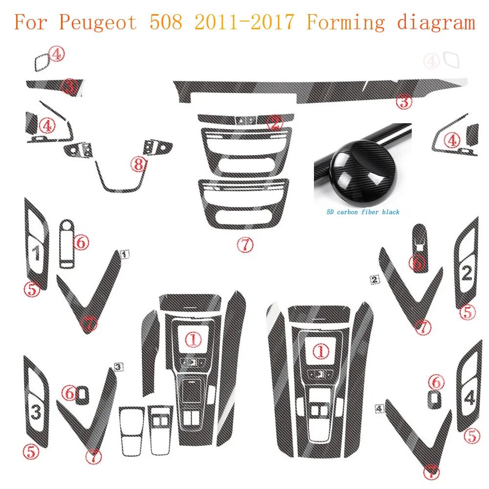 For Peugeot 508 2011-2017 Interior Central Control Panel Door Handle Carbon Fiber Stickers Decals Car styling Accessorie