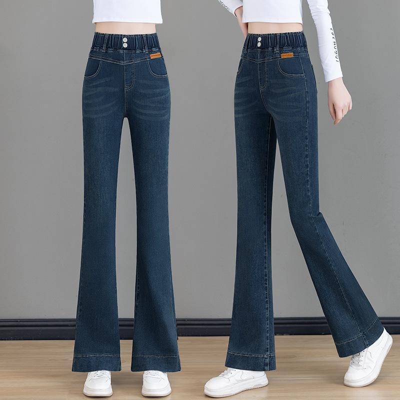 Женские джинсы клеш с высокой талией, узкие джинсы bootcut, эластичная талия, эластичный деним, элегантные брюки для офиса