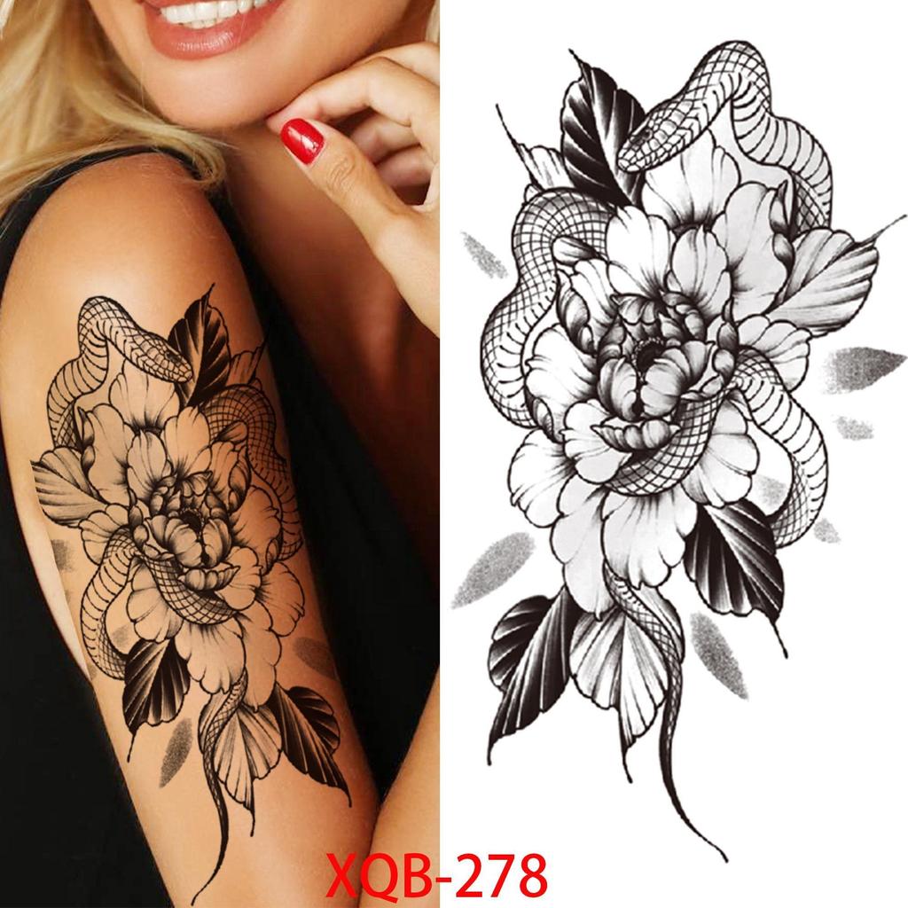 1 ШТ. 210*114 ММ Сексуальный Цветочный Узор Временные Татуировки Черной Розы для Женщин Водонепроницаемые Поддельные Татуировки для Рук Боди-Арт Рукав Наклейка Для Тела