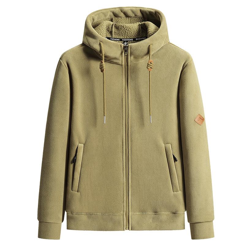 Флис Плюс Бархат Пальто на Молнии Осень и Зима Новинка Толстовка с Капюшоном Повседневный Верх Свободный Кардиган Свитер Джокер