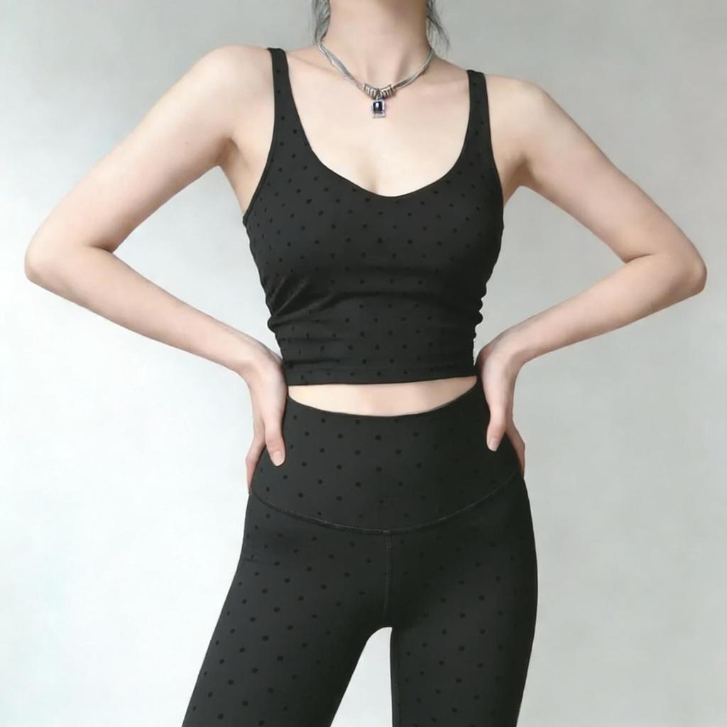 Женский топ для йоги в горошек с флоковым покрытием и встроенными чашечками бюстгальтера - Можно носить отдельно или как базовый слой, Стройнящий крой, Красивый дизайн спины