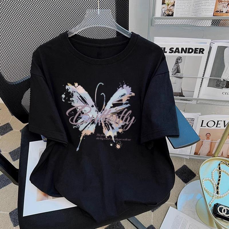 2025Принт Короткий рукав Большой размер Женская футболка с коротким рукавом Летняя Свободная Женская футболка Высокое качество Узор с буквами CCXX208