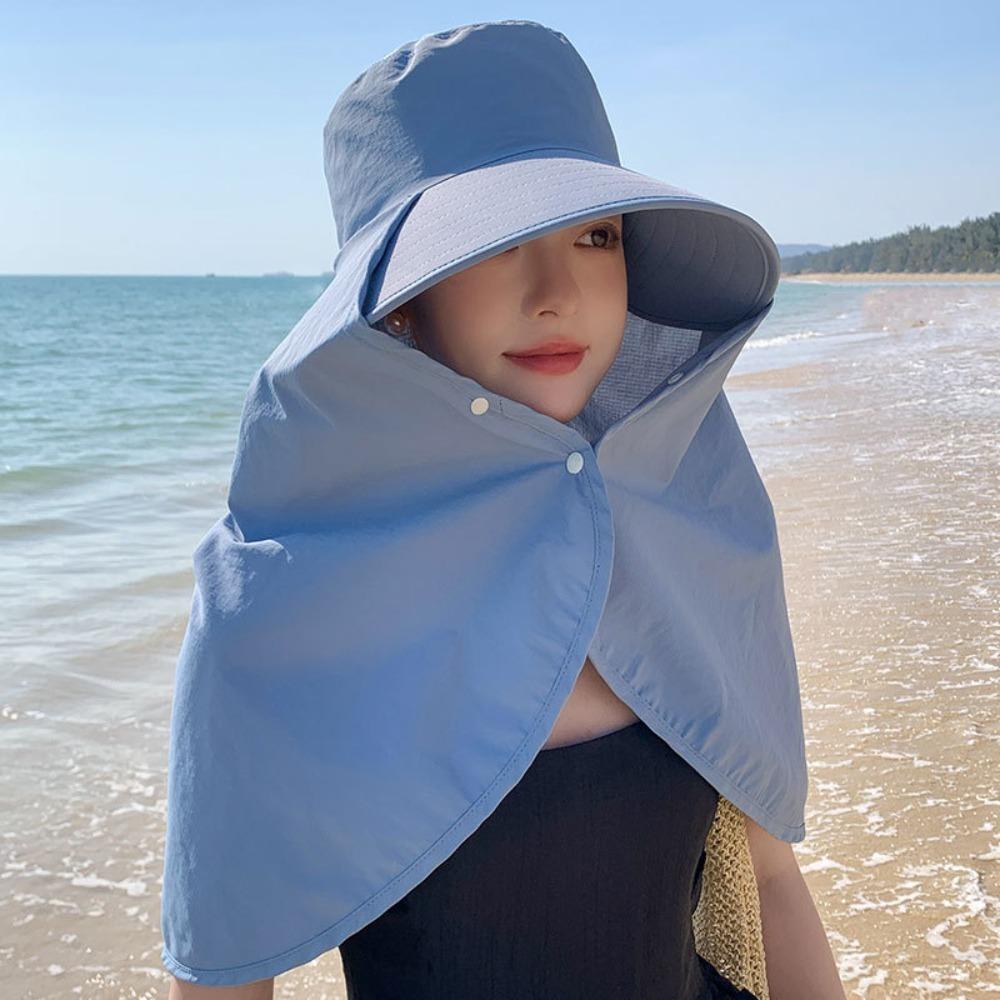 New Large Brim Sun Hat Neck Guard Shawl With Snap Button Fisherman Hat Washable Anti-UV Bucket Hat Beach