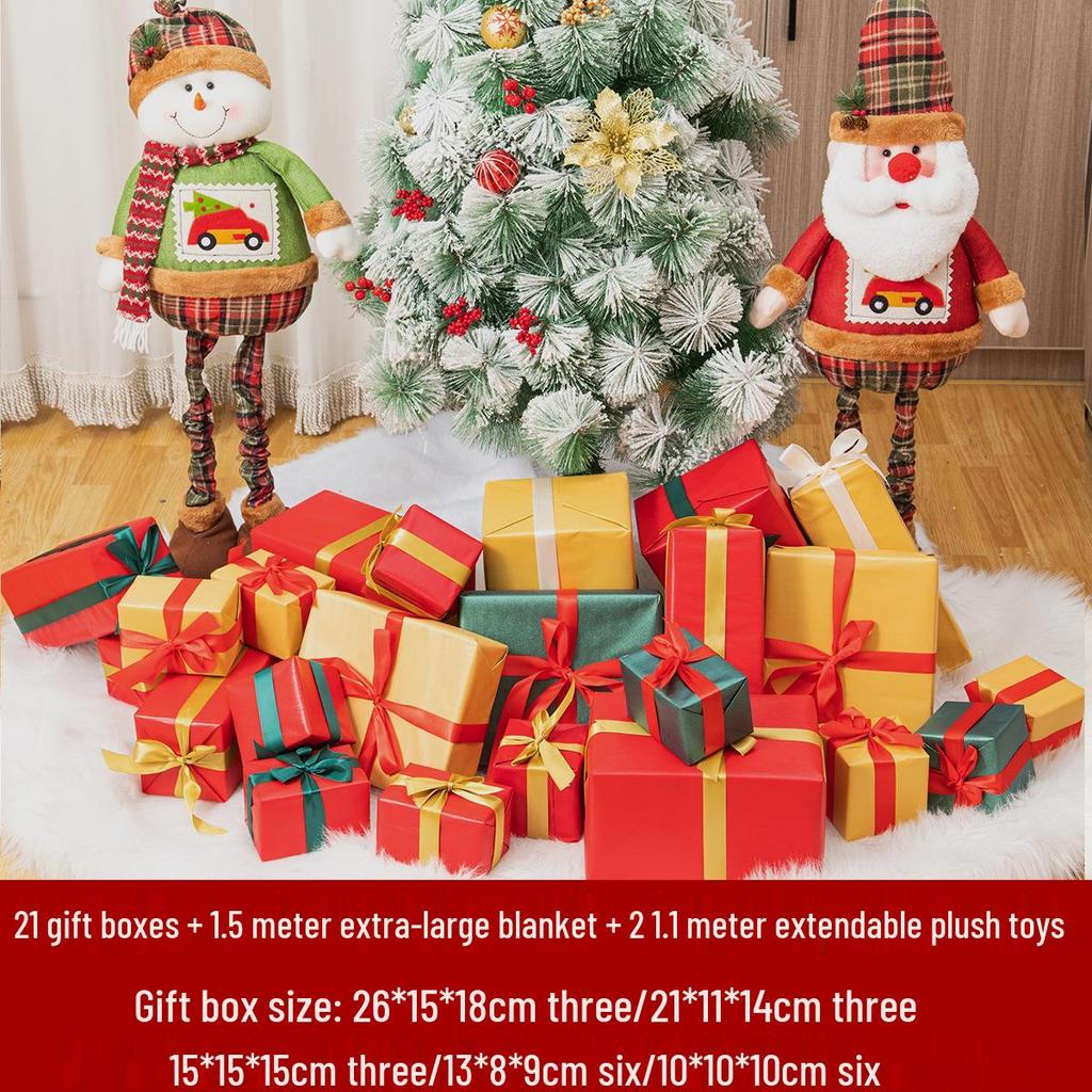 Large Christmas Tree Decoration Set with Snowman, Gift Box, Fence, and Tree Skirt for Shopping Mall Display