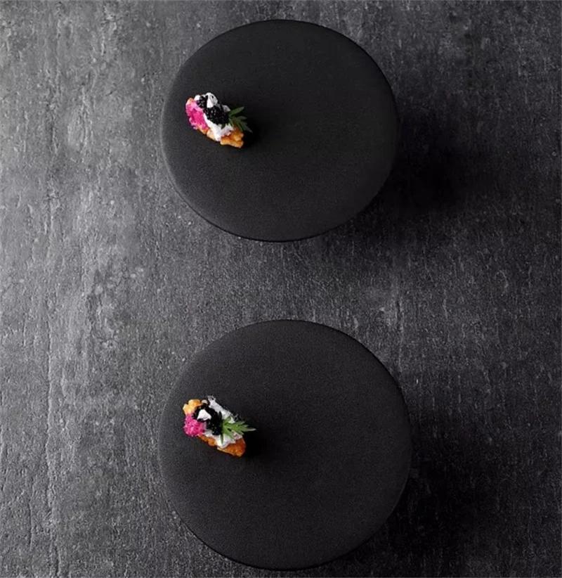 Креативная высокая ножка черно-белая керамическая десертная тарелка ресторан молекулярной кухни поднос для демонстрации закусок суши посуда