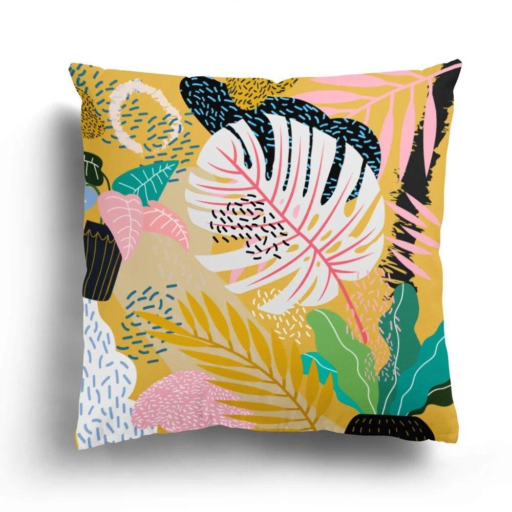 Fashion Pillowcase Bedroom Cushion Cover Home Decoration Sofa Green Plant Colorful Leaf Flower Series