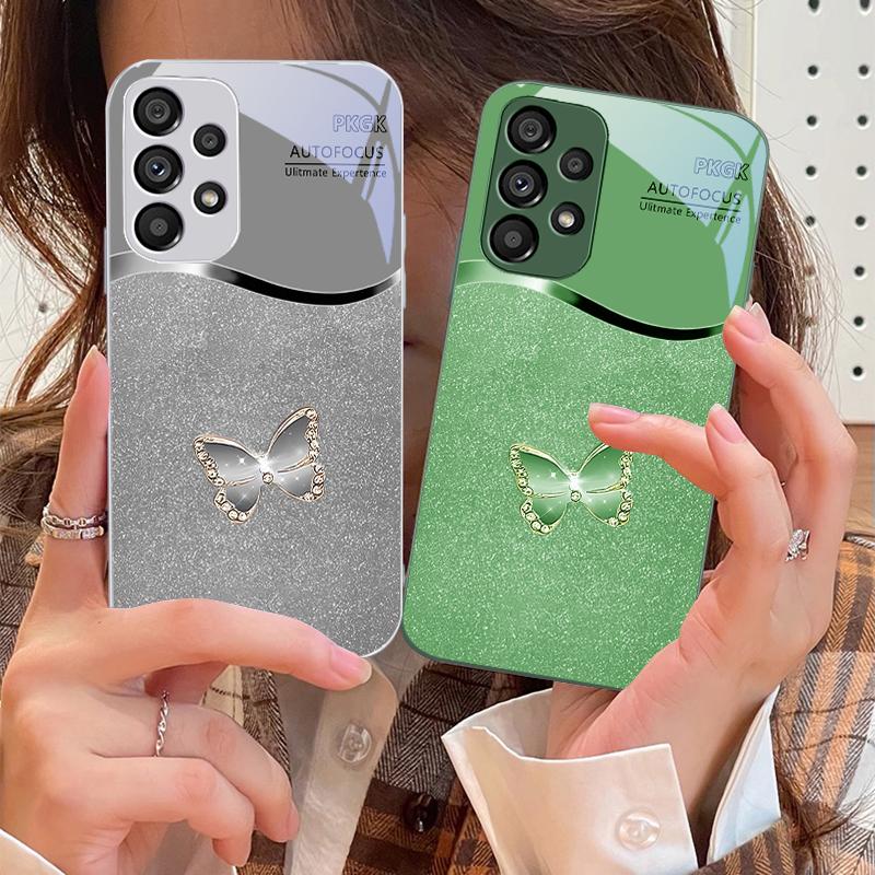 Алмазная бабочка для Samsung Galaxy S10 4G S20 11E 30 S21 22 S24 Fe Pro S23 S25 Ultra 5G S9 Закаленное стекло Чехол для телефона