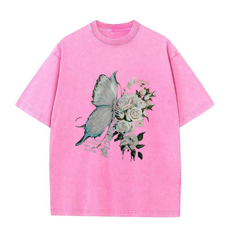 Плюс размер летние мужские и женские с одинаковым принтом бабочек, стираные футболки с короткими рукавами, футболки с короткими рукавами, футболки с логотипом Foreign Trade