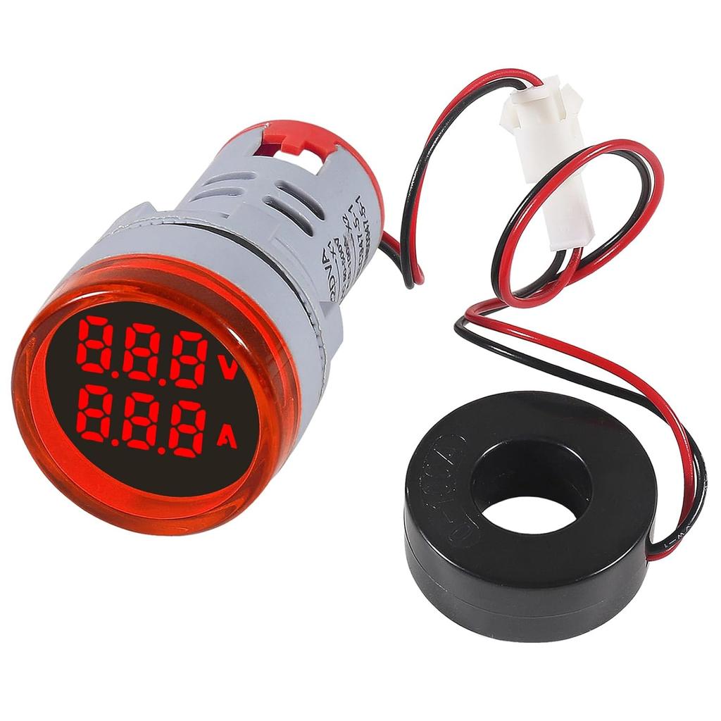 2 in 1 60-500V 0-100A AC Digital Ammeter Voltmeter, 22mm Rounded Digital Tube Screen with Transformer, LED Display Voltage