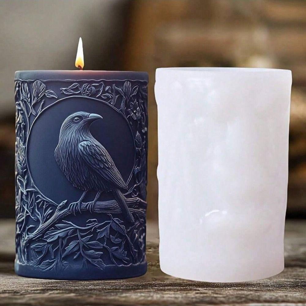 Raven Design Crow Silicone Mold Bird Branch Relief Resin Mould Candle Silicone Mold Plaster Crafts