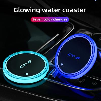 Автомобильный светящийся коврик для чашки воды для Mazda CX-8, нескользящий коврик, красочная модификация автомобиля, окружающий свет, аксессуары для салона автомобиля