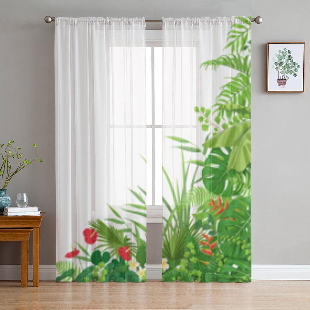 Ветка Свежие Зеленые Листья Прозрачные Шторы для Гостиной Прозрачный Тюль Оконные Шторы Спальня Кухня Домашний Декор Вуаль Шторы