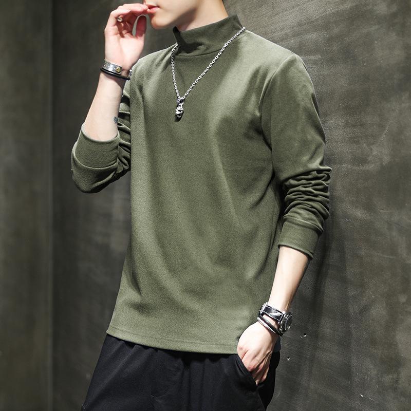 Мужская базовая футболка с полуворотником-стойкой, теплая футболка с длинным рукавом на осень и зиму, нижнее белье, двухсторонняя велюровая футболка, мужской топ