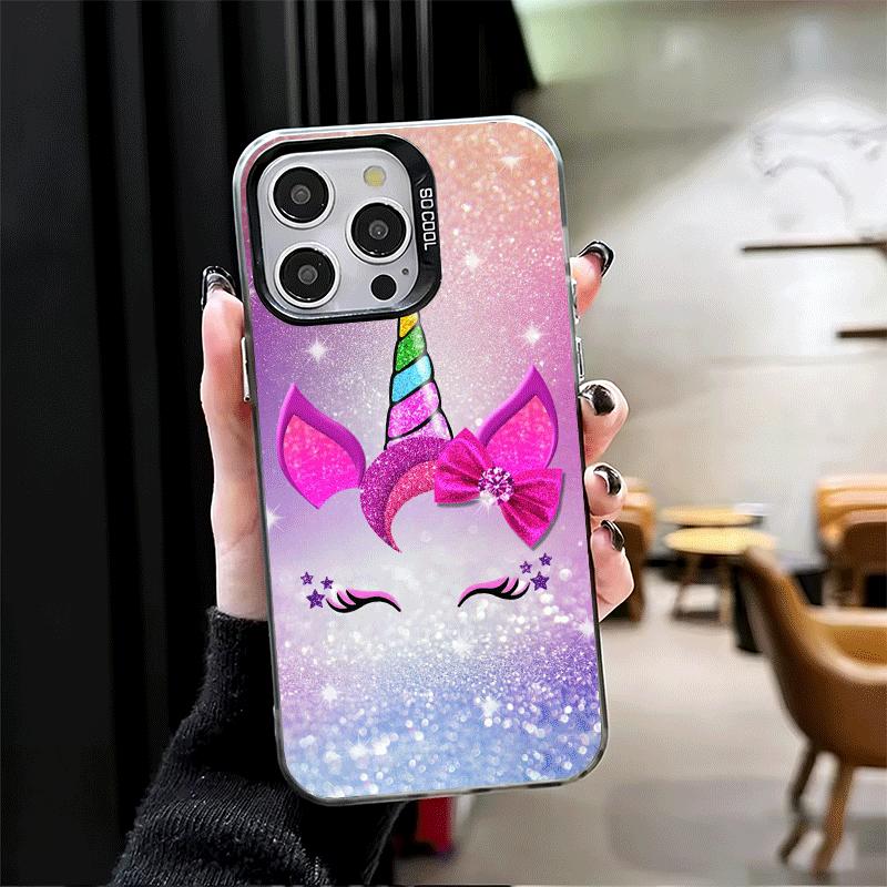 Розовый Единорог Радуга Ударопрочный Чехол для Телефона для iPhone 17 Air 16 16E 15 Pro Max 14 Plus 13 Mini 12 Задняя Крышка Противоударный Fundas
