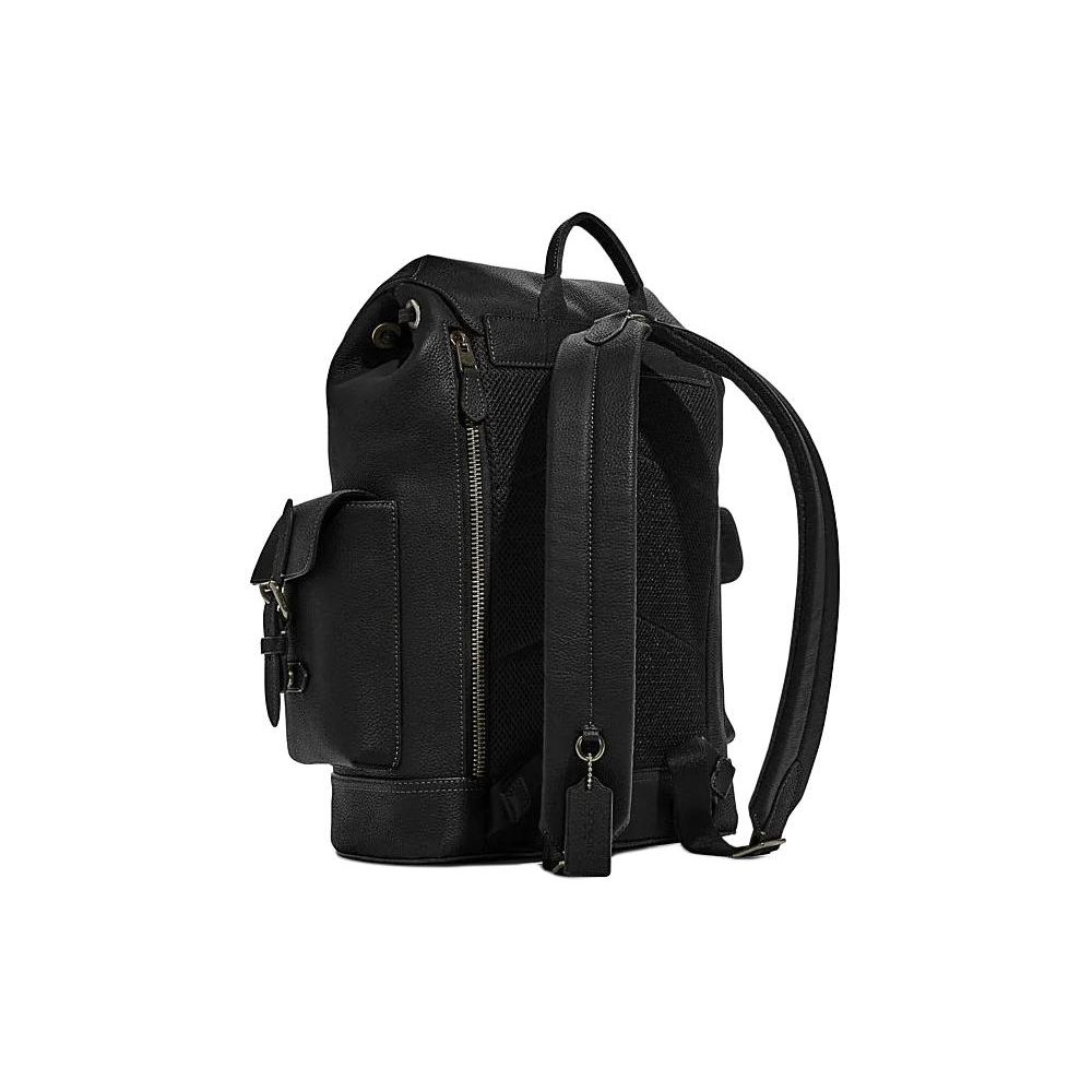 Coach Black Pebbled Leather Large Flap Backpack with Side Pockets for Daily Use