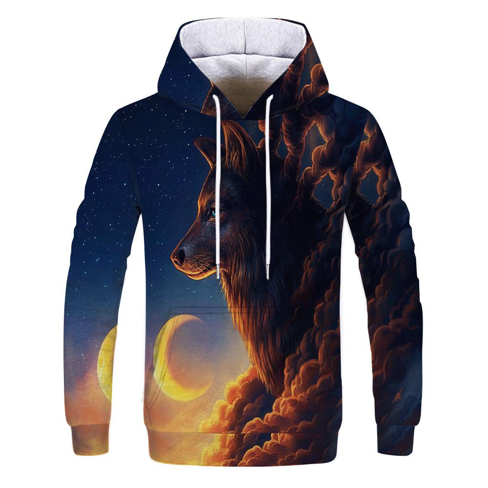 Spring Autumn Hooded Sweatshirt 3D Digital Printing Unisex Hoodies Men Women Wolf Fashion Loose Pullover