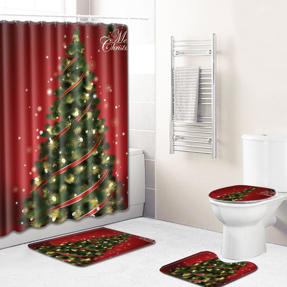 Christmas Bathroom Four-Piece Combination Set Household Door Mat Bedroom Floor Mat Living Room Carpet