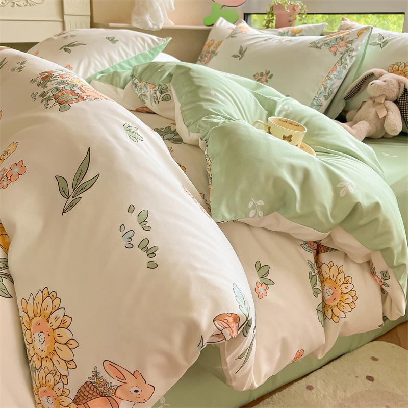 Комплект из четырех предметов из чистого хлопка с небольшим свежим цветочным рисунком, простыня для общежития, комплект из трех предметов постельного белья