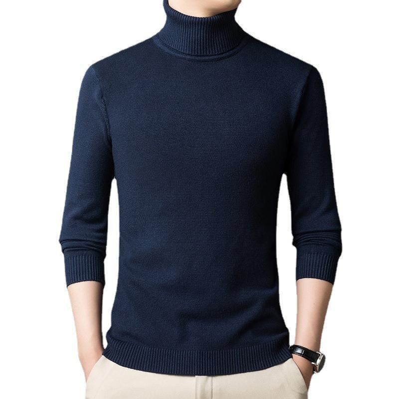 Осень и зима Новый водолазка двойной складки однотонный базовый молодежный свитер мужской вязаный свитер