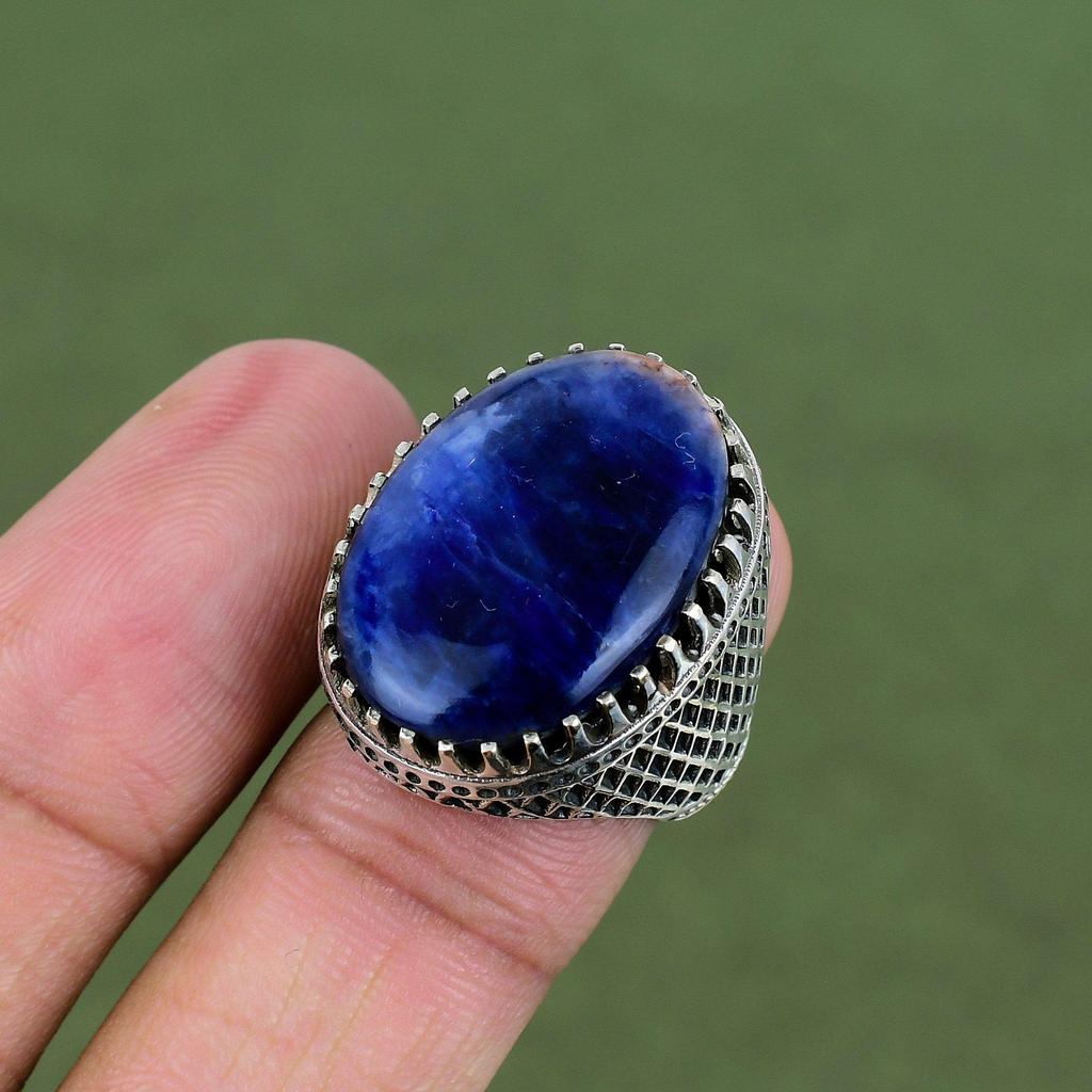 Sodalite Ring 925 Sterling Silver Ring Genuine Gemstone Jewelry Handmade Ring Beautiful Silver Jewelry Gifts For Dad Available In Ring Size