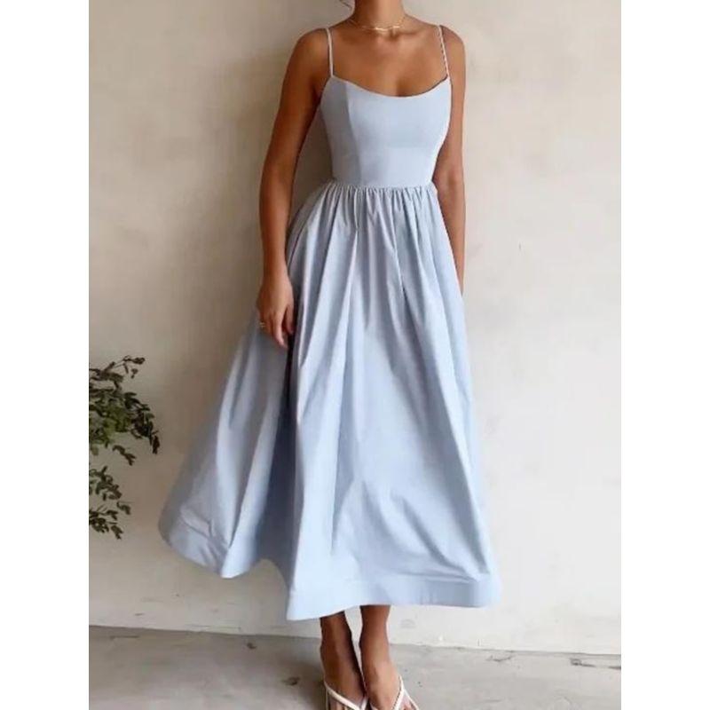 European and American Sexy Silm Waist Trimming Spaghetti Straps Dress Long Dress Sexy Bodycon Strap Midi Dress