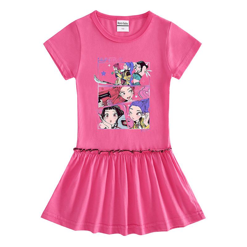 Girls Kpop Rumi Mira Zoey Hunters Print Raglan Sleeves Dress