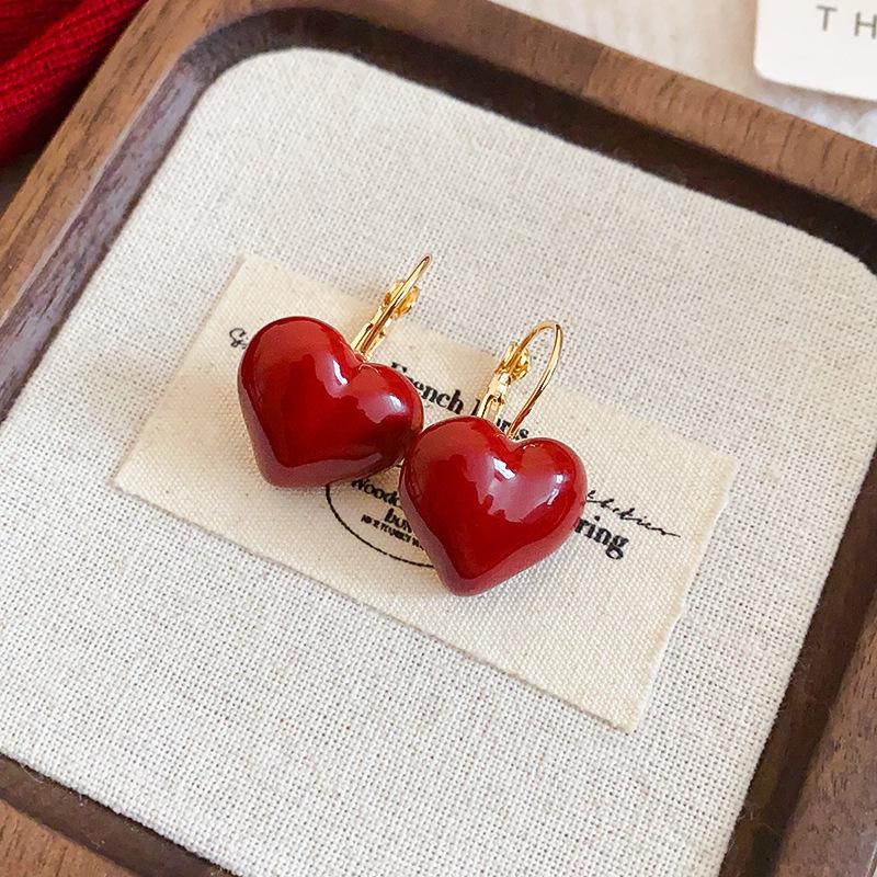 Ankara Red Stud Earrings: Silver Needle Drip Oil, Simple and Versatile Fashion for Women.