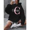 Графическое худи Calvin женское большого размера "Calvin" Графическое худи - Повседневный пуловер с длинным рукавом и карманами Y2k одежда