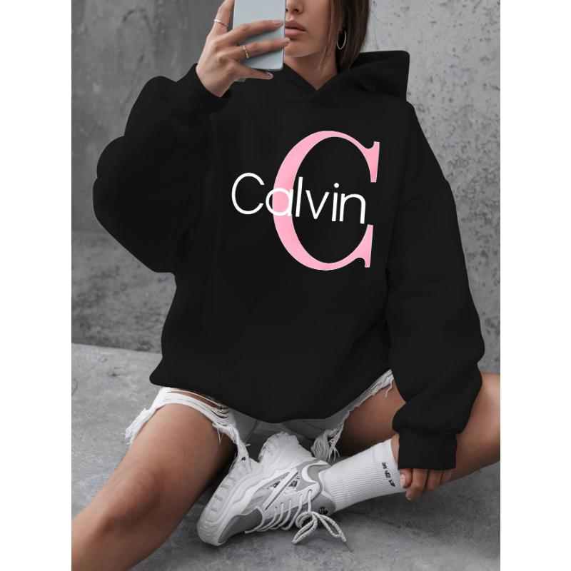 Графическое худи Calvin женское большого размера "Calvin" Графическое худи - Повседневный пуловер с длинным рукавом и карманами Y2k одежда