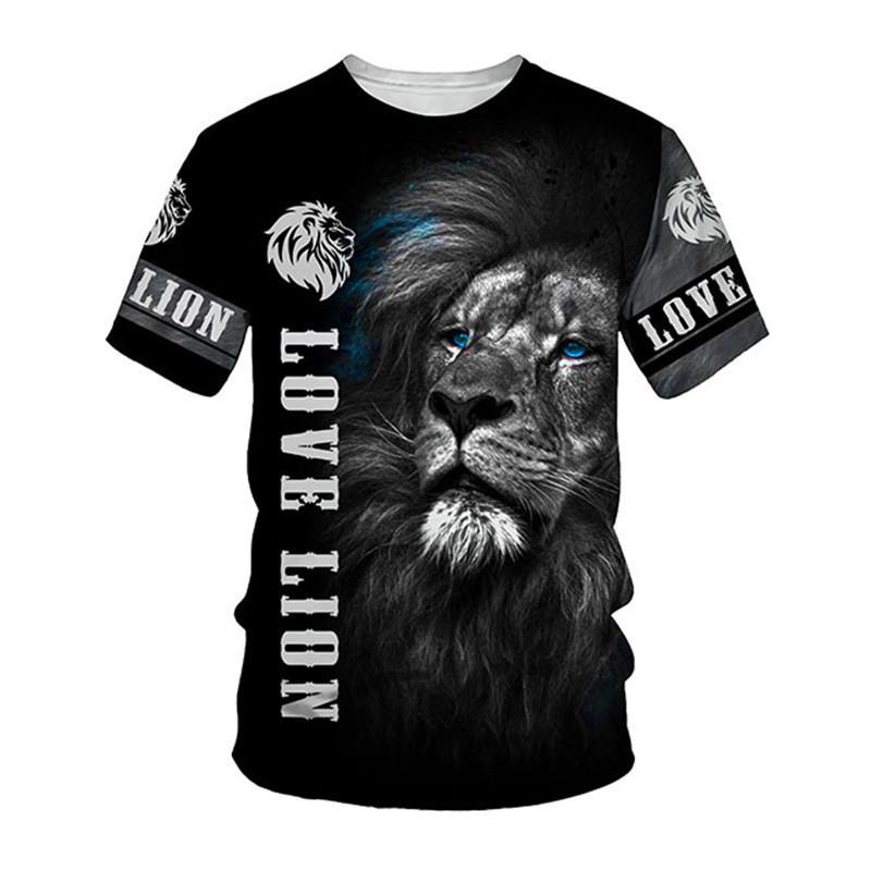 Summer Men's T-shirt 3D Animal Print Tees Lion Pattern Loose Round Neck Short Sleeve Tops Men