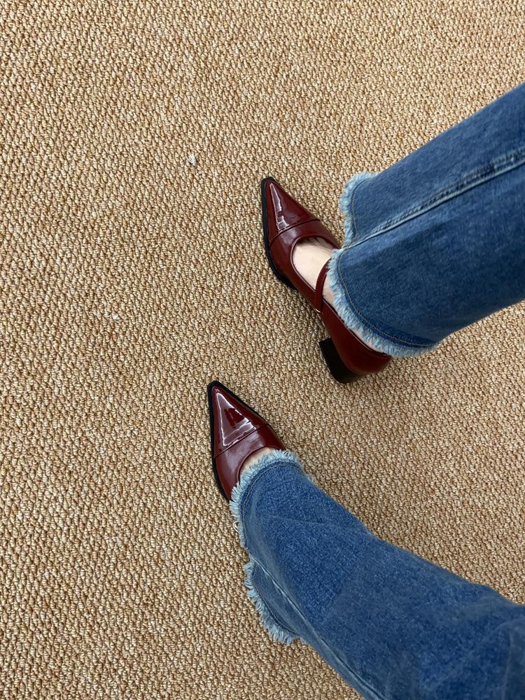 Французские черные туфли Мэри Джейн на толстом каблуке женская обувь новая весенняя остроносая с открытым верхом на высоком каблуке для работы