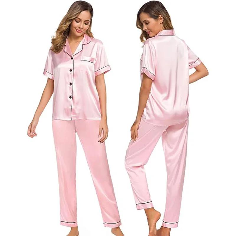 Ice Silk Pajamas Satin Suit Short-sleeved Trousers Plus Size Women's Home Wear