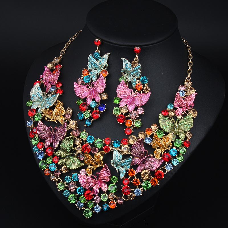 Ювелирные изделия, ожерелье с бриллиантами в виде бабочки, серьги, набор, банкетное платье, женские аксессуары