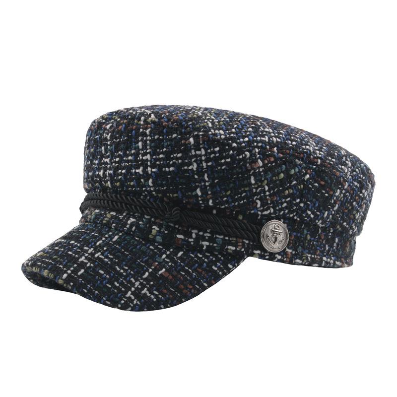 2018 Новая цветная сетчатая вязаная шляпа с плоским верхом, декоративная модная шляпа с пуговицами и веревкой, японская темно-синяя шляпа, студенческая шляпа